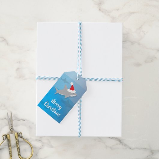かわいいシャークサンタハットメリークリスマス ギフトタグ (より糸付き)