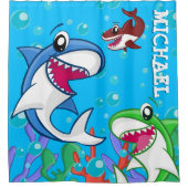 かわいいシャークシーライフ海ブルーカスタマイズ可能な子供 シャワーカーテン (正面)