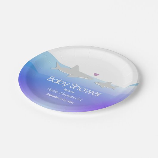 かわいいシャークパープル海 |ベビーシャワープレート ペーパープレート (アングル)