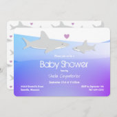かわいいシャークパープル海 |ベビーシャワー招待状 招待状 (正面/裏面)