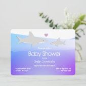 かわいいシャークパープル海 |ベビーシャワー招待状 招待状 (スタンド正面)