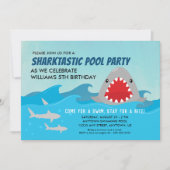 かわいいシャークプールパーティー |男の子の誕生日パーティー 招待状 (正面)
