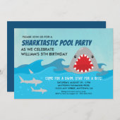 かわいいシャークプールパーティー |男の子の誕生日パーティー 招待状 (正面/裏面)