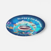 かわいいシャークボーイ誕生日パーティー ペーパープレート (アングル)