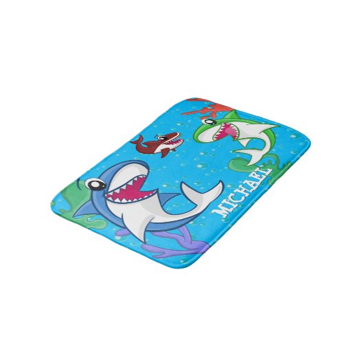 かわいいシャーク海の生活海カスタマイズ可能な名前キッズ バスマット (アングル)