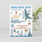 かわいいシャーク漫画イラストレーション子供の誕生日時代 招待状 (スタンド正面)