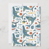 かわいいシャーク漫画イラストレーション子供の誕生日時代 招待状 (裏面)