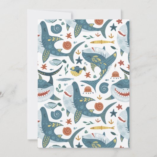 かわいいシャーク漫画イラストレーション子供の誕生日時代 招待状 (裏面)