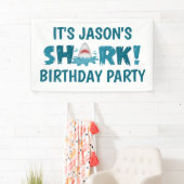 かわいいシャーク誕生日パーティーキッドバナー 横断幕 (インサイチュ)
