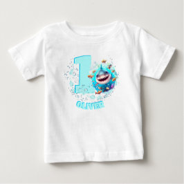 かわいいシャーク1歳の誕生日パーソナライズされた男の子 ベビーTシャツ
