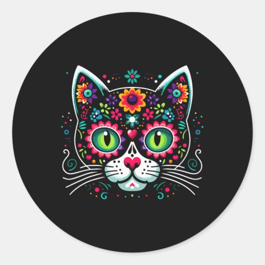 かわいいシュガースカルメキシコ猫 ラウンドシール (正面)
