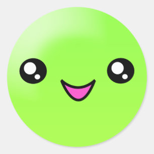 かわいいシュガードットライムハッピー顔ステッカー ラウンドシール