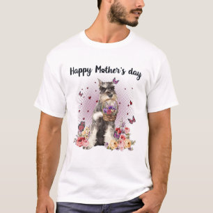 かわいいシュナウザーのお母さん、お母さんの日の愛を花に Tシャツ