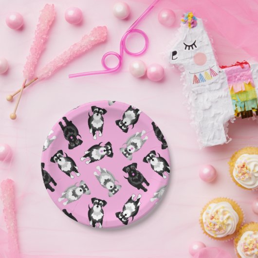 かわいいシュナウザースピンクパーティーケーキ ペーパープレート (パーティー)