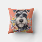 かわいいシュナウザーポートレートと花 クッション (裏面)