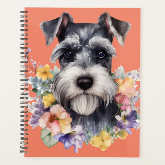 かわいいシュナウザーポートレートと花 プランナー手帳 (正面)