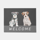 かわいいシュナウザー犬の水色 ドアマット (正面)