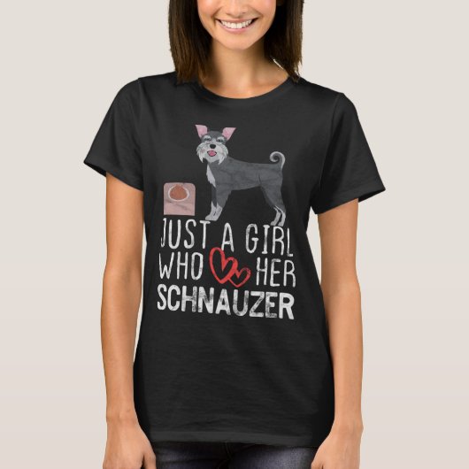 かわいいシュナウザー犬を愛しているだけの女の子 Tシャツ (正面)