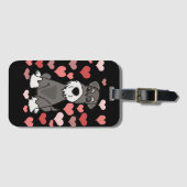 かわいいシュナウツァーの犬およびハートパターン芸術 ラゲッジタグ (正面横)