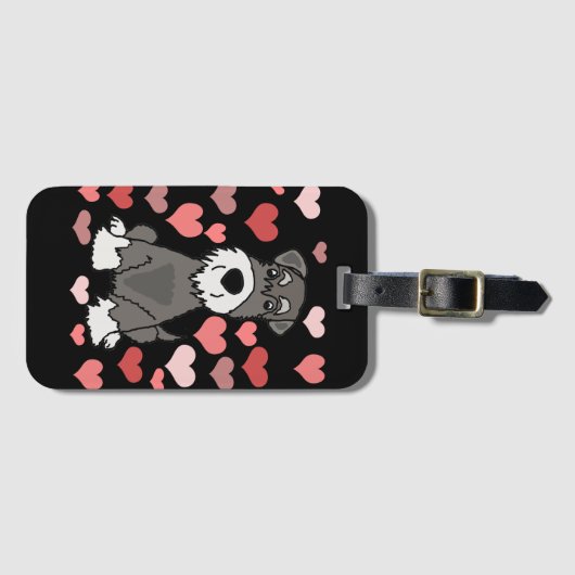 かわいいシュナウツァーの犬およびハートパターン芸術 ラゲッジタグ (正面横)