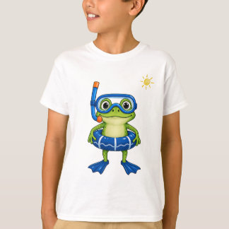 かわいいシュノーケリングのカエル泳ぎ漫画 Tシャツ