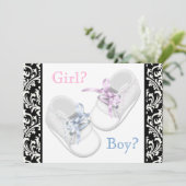 かわいいシューズブラックダマスク性別リビール 招待状 (スタンド正面)