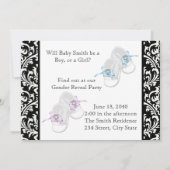 かわいいシューズブラックダマスク性別リビール 招待状 (裏面)