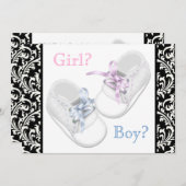 かわいいシューズブラックダマスク性別リビール 招待状 (正面/裏面)