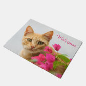 かわいいショウガ猫の子ネコの写真のパーソナライズな歓迎 ドアマット (アングル)