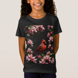 かわいいショウジョウコウカンチョウとピンクの花 Tシャツ