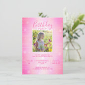 かわいいショッキングピンクのきらめきは女の子の誕生日|の写真を主演します 招待状 (スタンド正面)