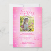 かわいいショッキングピンクのきらめきは女の子の誕生日|の写真を主演します 招待状 (正面)