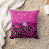 かわいいショッキングピンクのグリッターのシマウマパターンリボンのダイヤモンド クッション (ブランケット)