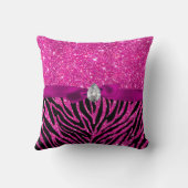 かわいいショッキングピンクのグリッターのシマウマパターンリボンのダイヤモンド クッション (裏面)