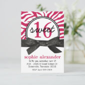 かわいいショッキングピンクのシマウマパターン菓子16のパーティー 招待状 (スタンド正面)