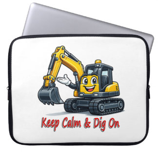 かわいいショベルカーのラップトップスリーブバッグ Keep Calm Dig On ラップトップスリーブ