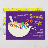 かわいいシリアル丼キッズスリープバースデーパーティー 招待状 (正面/裏面)