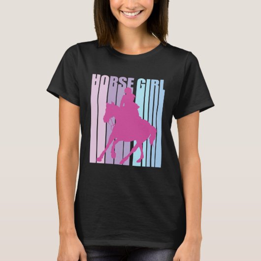 かわいいシルエット 馬に乗った 馬 乗馬 Tシャツ (正面)