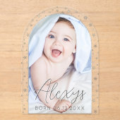 かわいいシルバースター冬の写真誕生のお知らせ アクリル招待状 (正面)