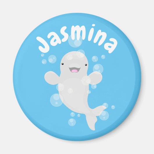 かわいいシロイルカの泡のキャラクターイラスト マグネット (正面)