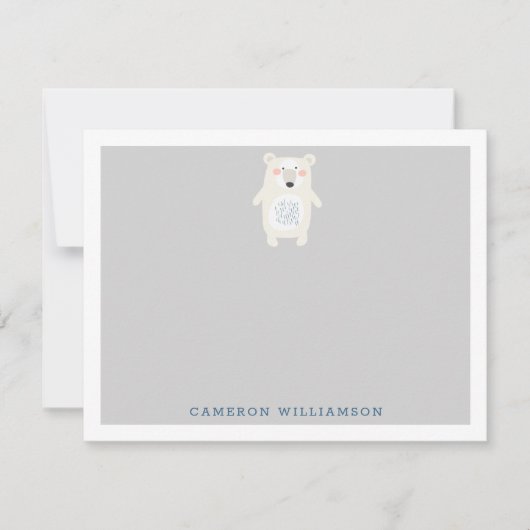かわいいシロクマのグレーの文パーソナライズされた具 ノートカード (正面)