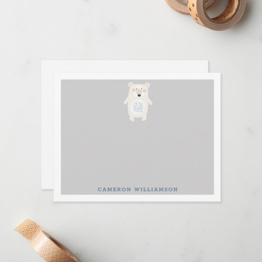 かわいいシロクマのグレーの文パーソナライズされた具 ノートカード (正面/裏面インサイチュ)