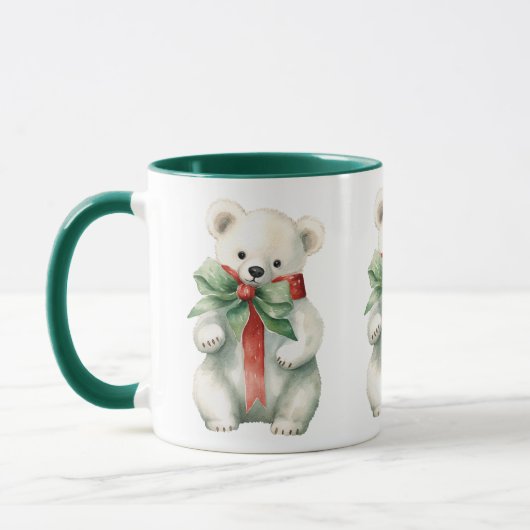 かわいいシロクマの水彩赤緑 マグカップ (左)