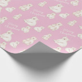 かわいいシロクマはメリークリスマスピンク ラッピングペーパー (角)