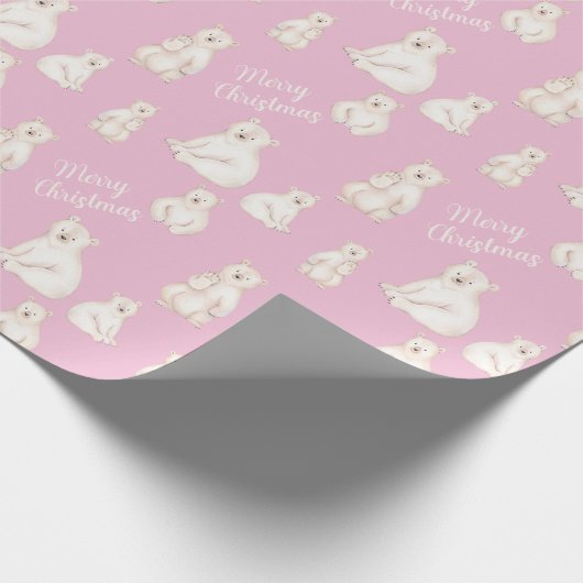 かわいいシロクマはメリークリスマスピンク ラッピングペーパー (角)