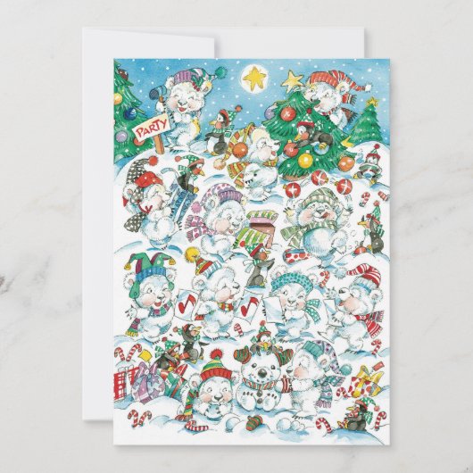 かわいいシロクマ ペンギン クリスマスパーティー招待状 招待状 (正面)