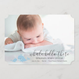 かわいいシロナガスクジラのこんにちはそこにベビーの発表 案内状