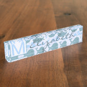 かわいいシロナガスクジラパターンモノグラム デスクネームプレート (側面)