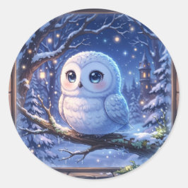 かわいいシロフクロウステッカー ラウンドシール