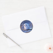 かわいいシロフクロウステッカー ラウンドシール (封筒)